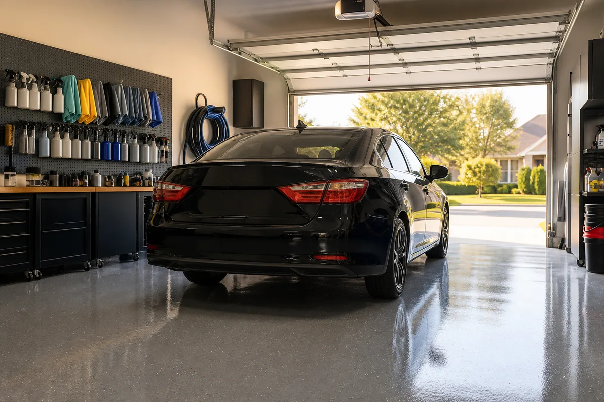 Atelier de detailing aménagé dans un garage
